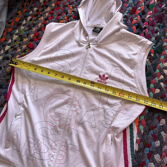 Adidas Collab White Zip-Up Hooded Vest Colorful 3 Stripes Women's Size XL Sporty - Picture 15 of 16